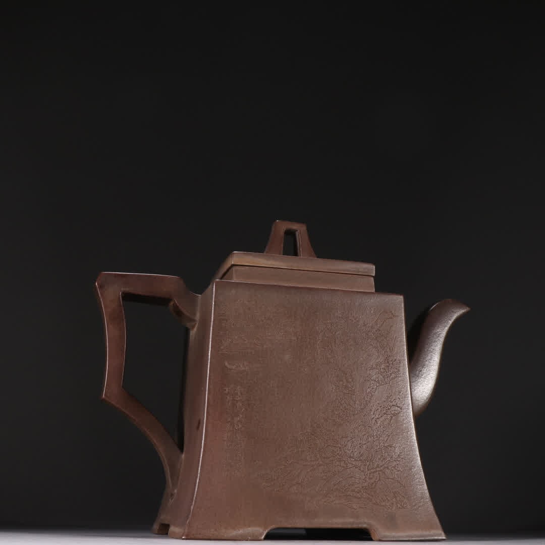 A Chen Mingyuan purple sand landscape poetry teapot: Chen Mingyuan purple sand landscape poetry teapot SIZE: H:20cm W:23.5cm (The Dimensions Of All Batches Are Manually Measured.If You Need More Detailed Information, Please Contact Our Customer Service 
