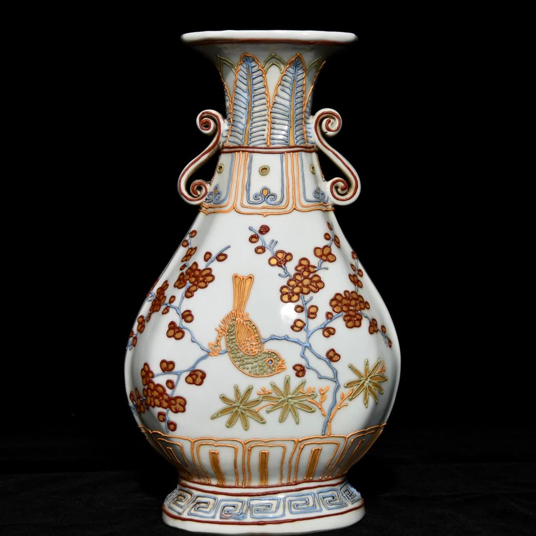 A flat bottle with a flower and bird pattern (1 of 9)