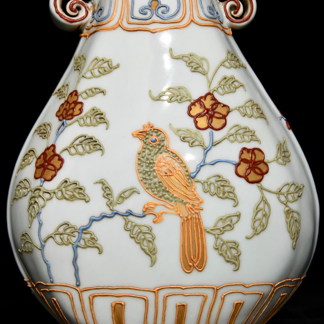 A flat bottle with a flower and bird pattern - 7