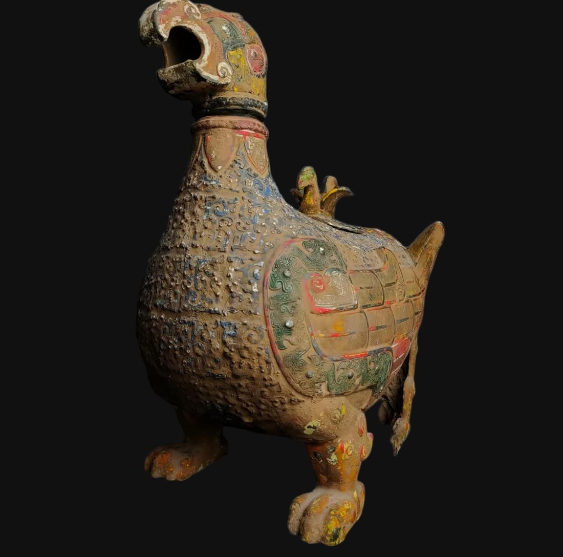 A War Han bronze painted bird statue - 3