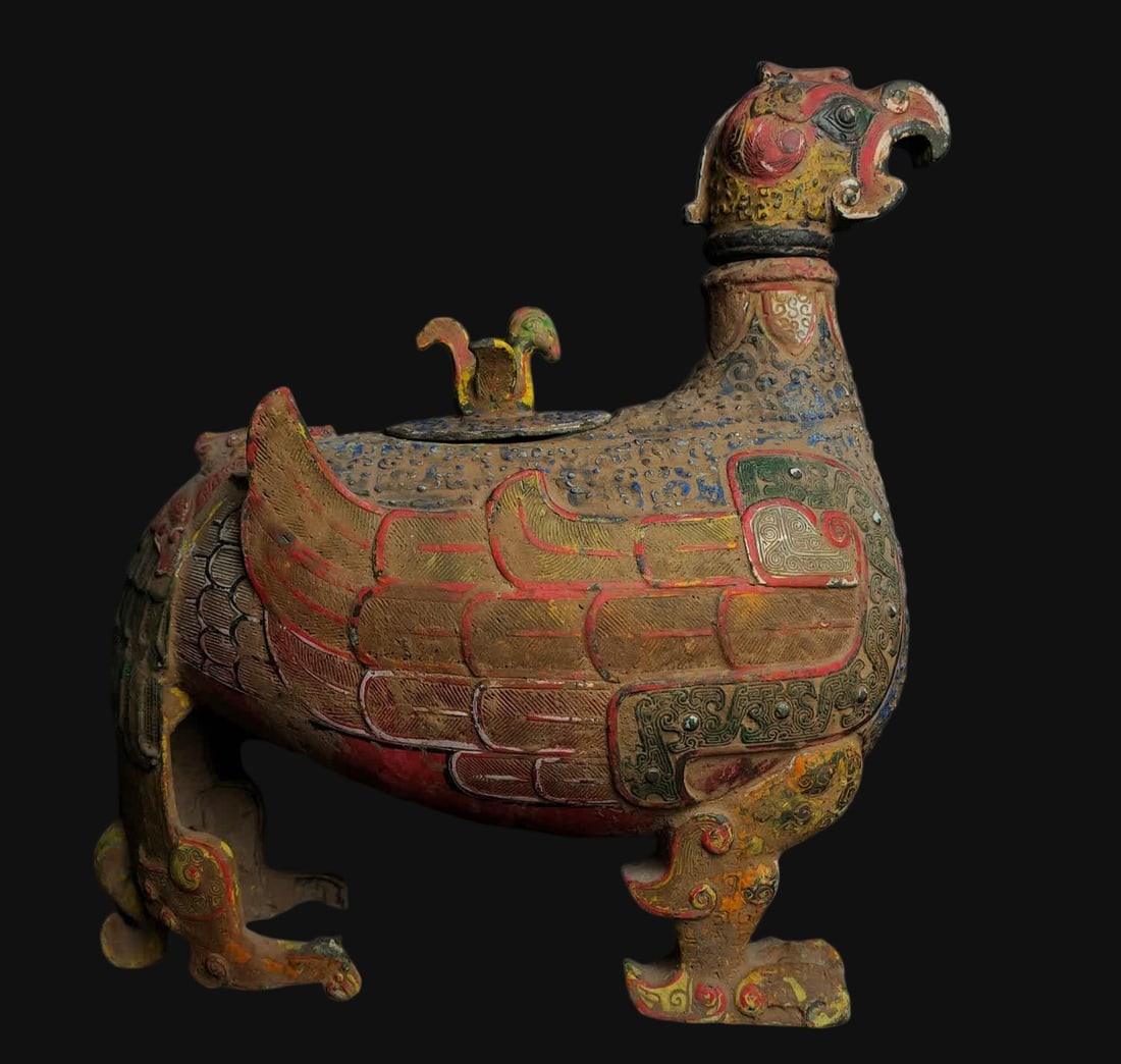 A War Han bronze painted bird statue - 5