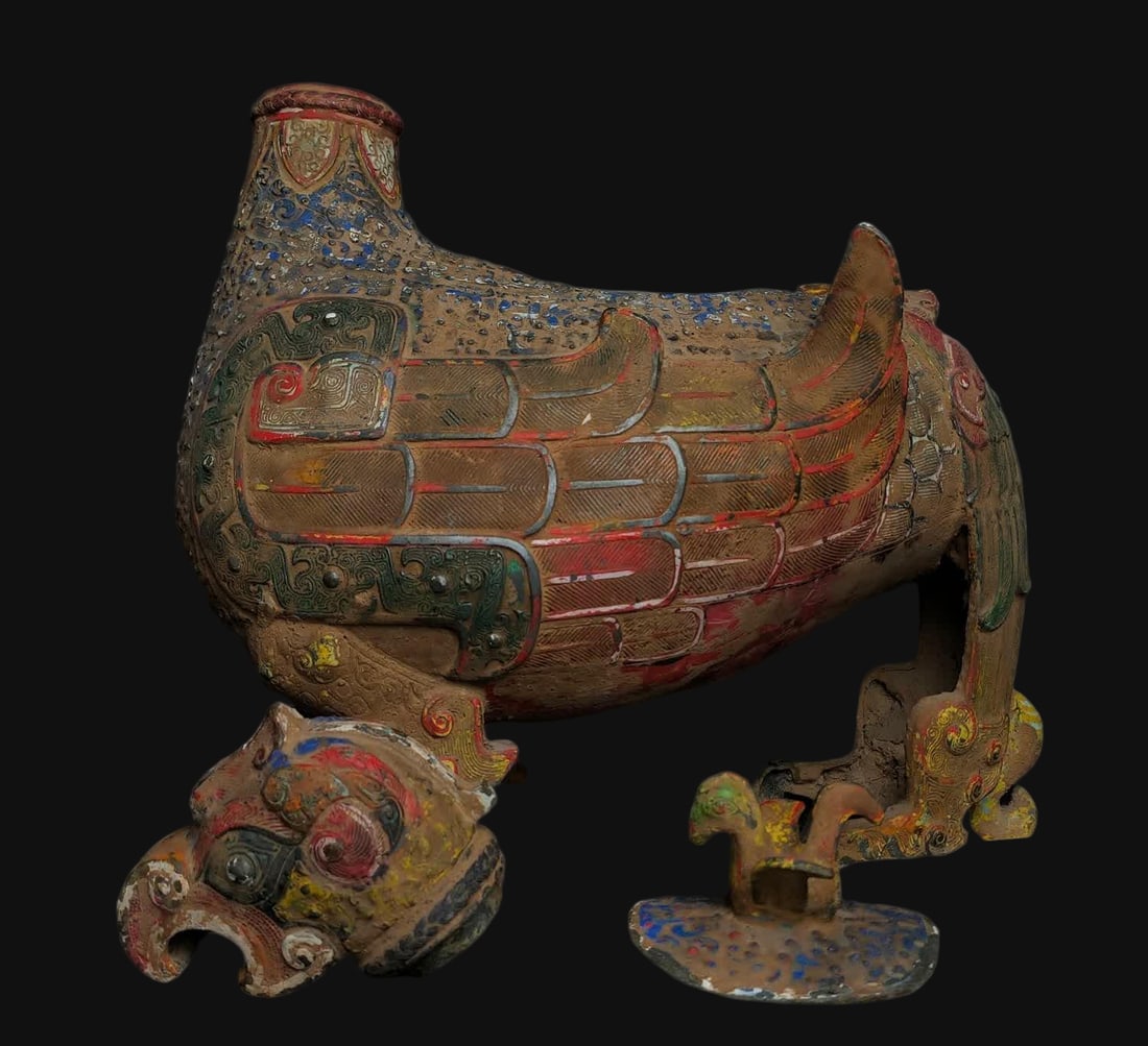 A War Han bronze painted bird statue - 7