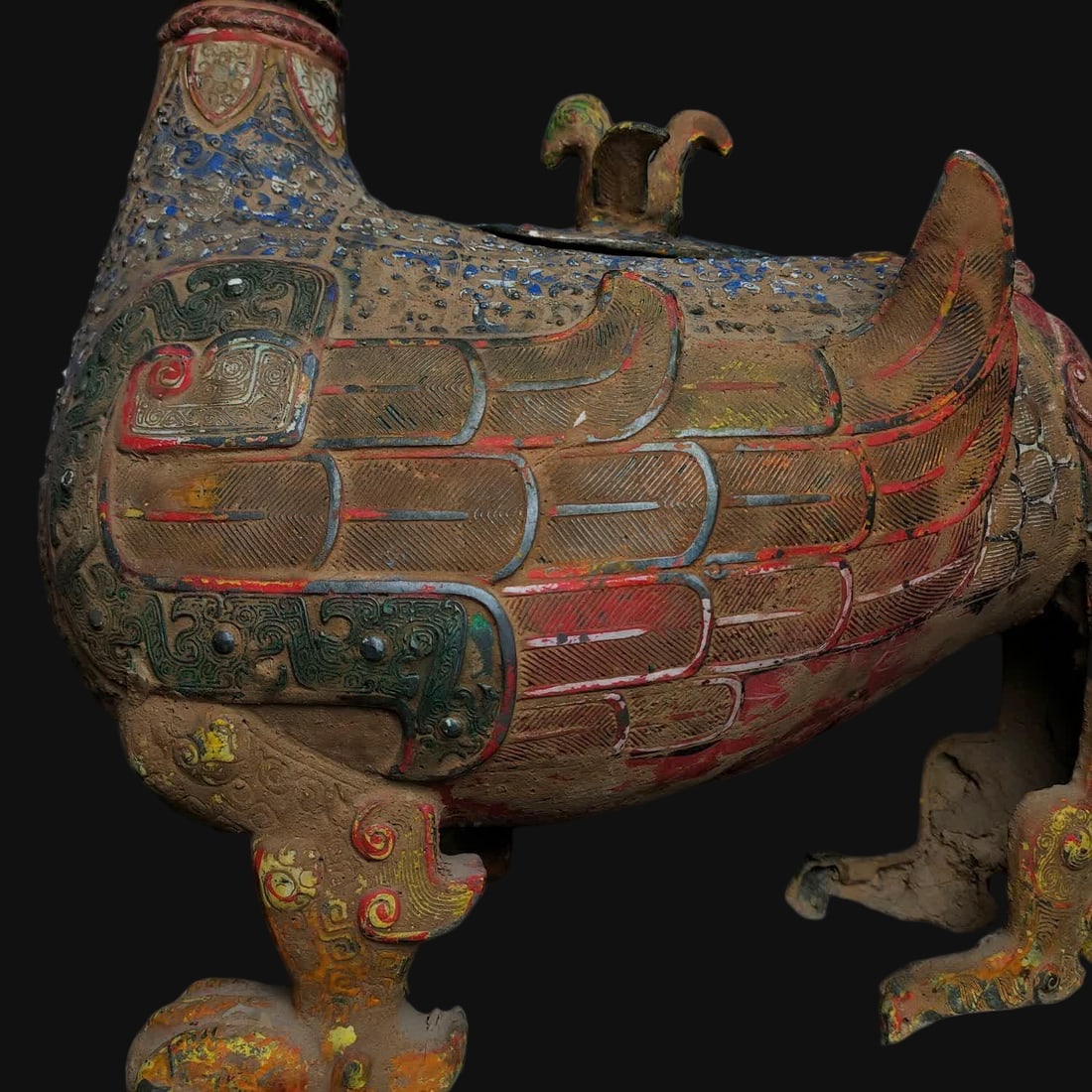 A War Han bronze painted bird statue - 8