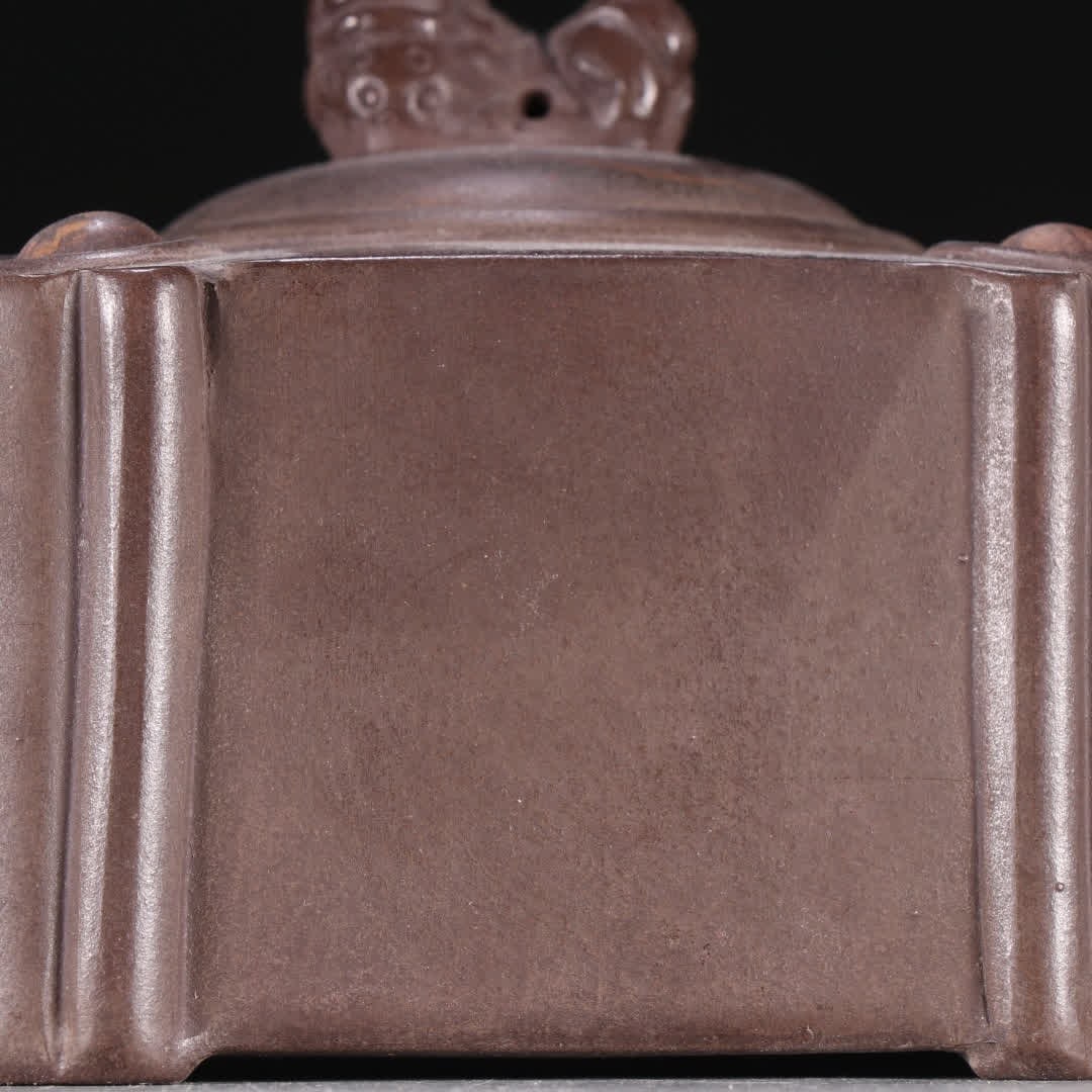 A Chen Mingyuan purple sand square beast button teapot - 2