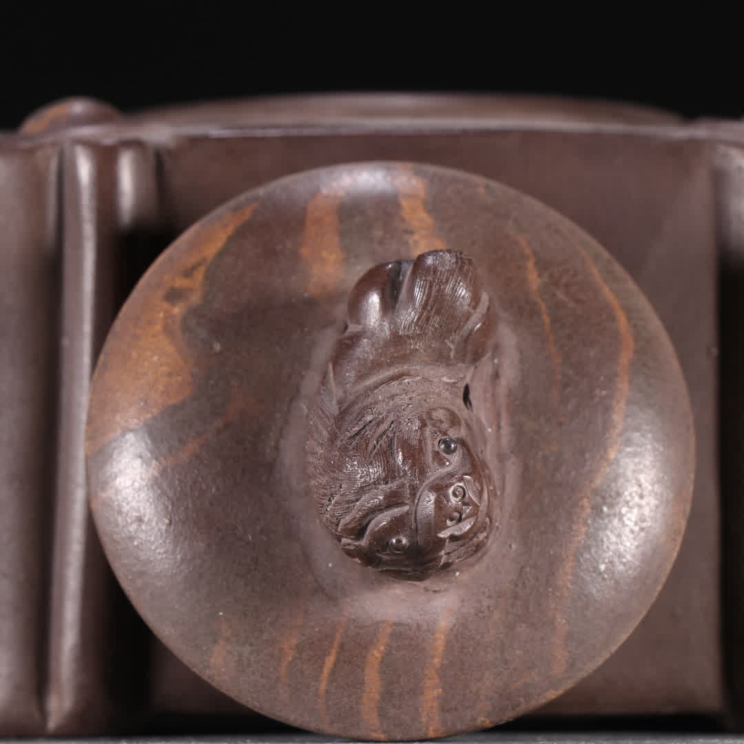 A Chen Mingyuan purple sand square beast button teapot - 3