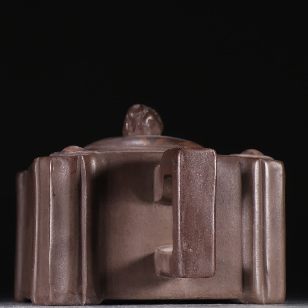 A Chen Mingyuan purple sand square beast button teapot - 4
