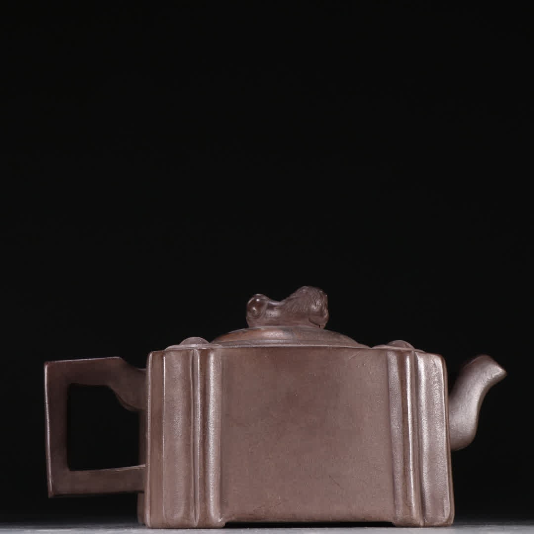 A Chen Mingyuan purple sand square beast button teapot - 5
