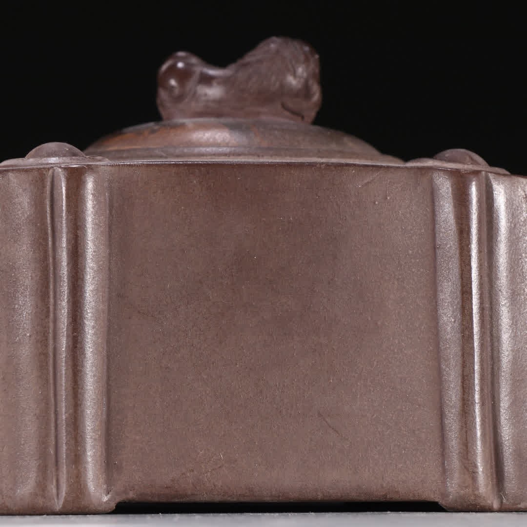A Chen Mingyuan purple sand square beast button teapot - 6