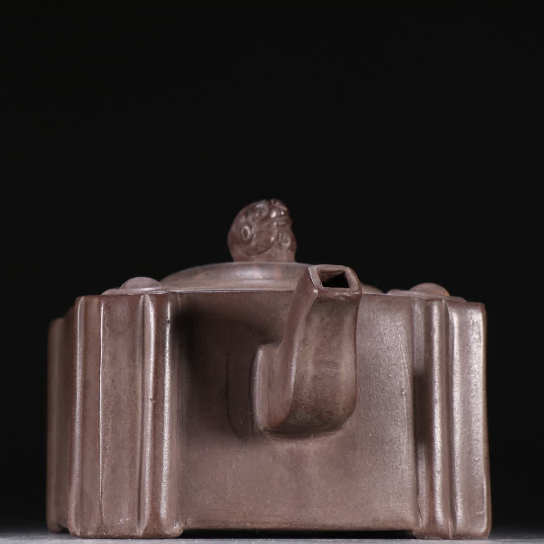 A Chen Mingyuan purple sand square beast button teapot - 7