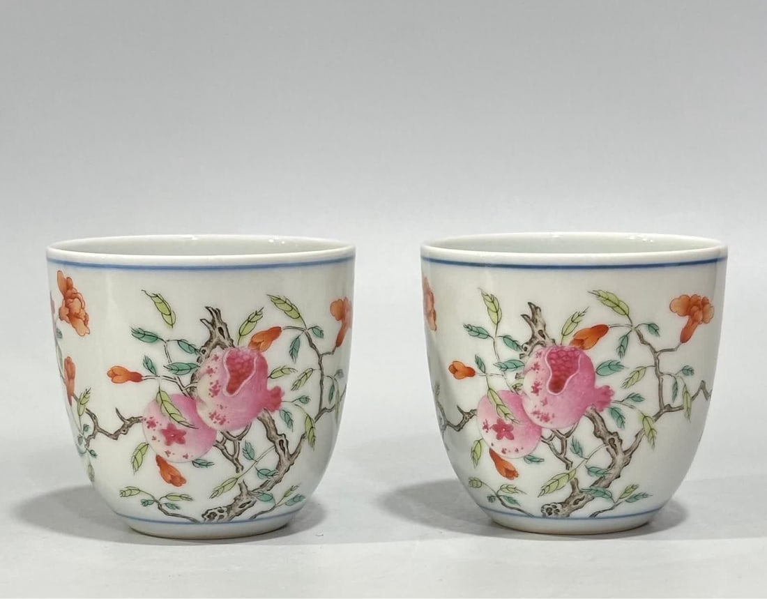 A Qing Qianlong pastel pomegranate pattern cup: Qing Qianlong pastel pomegranate pattern cup SIZE: H:6cm D:6.5cm (The Dimensions Of All Batches Are Manually Measured.If You Need More Detailed Information, Please Contact Our Customer Service Before 