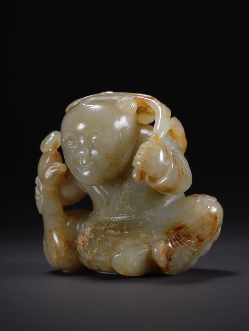 A Hetian jade boy playing goose - 9