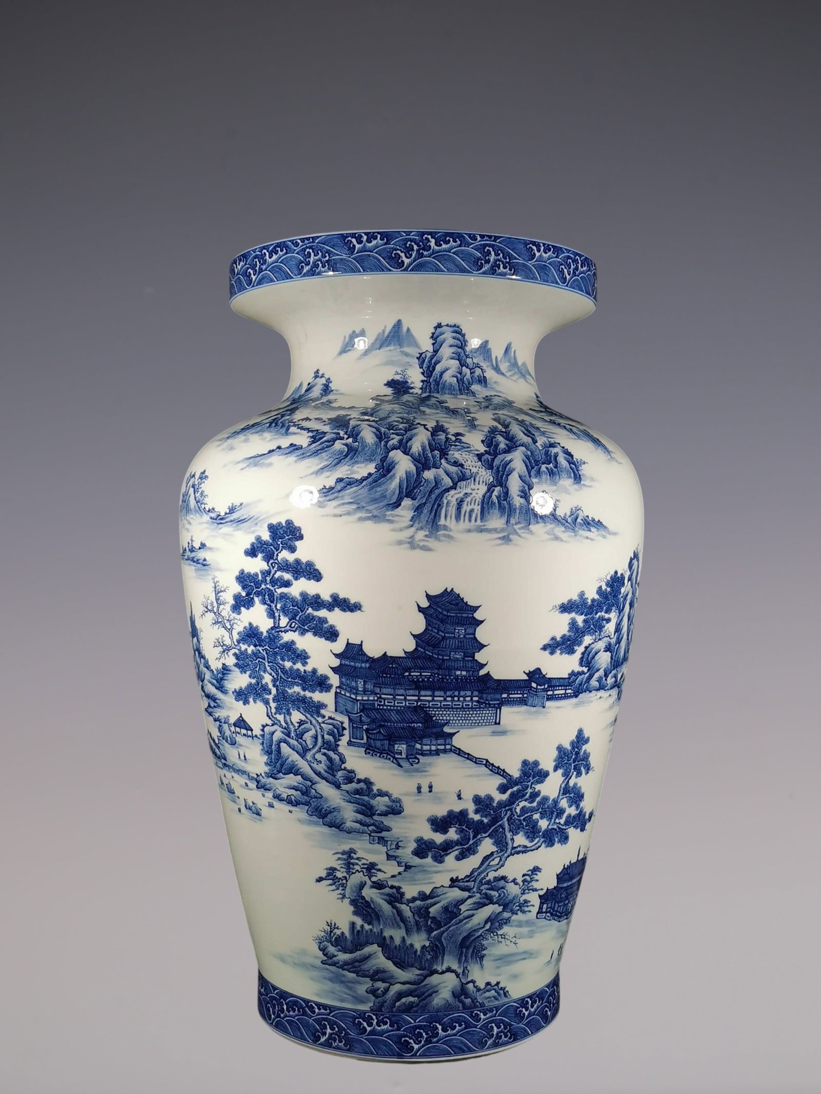 An Exquisite Blue and White Seawater Pattern Landscape Pattern Vase (1 of 11)