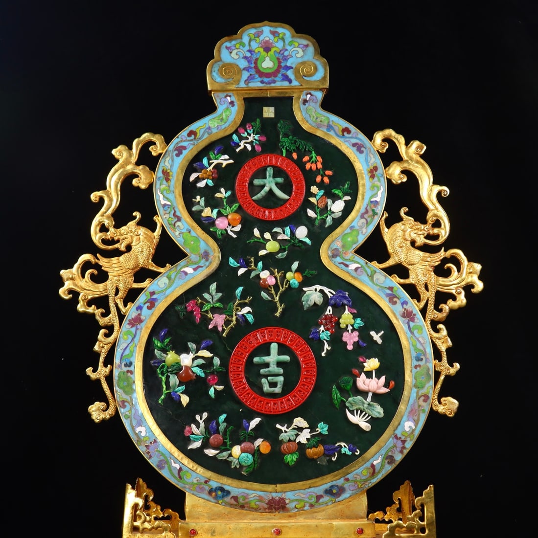 A Pair of Exquisite Cloisonne Inlaid Gems Flower and Fruit Pattern Lotus Pattern with poem - 5