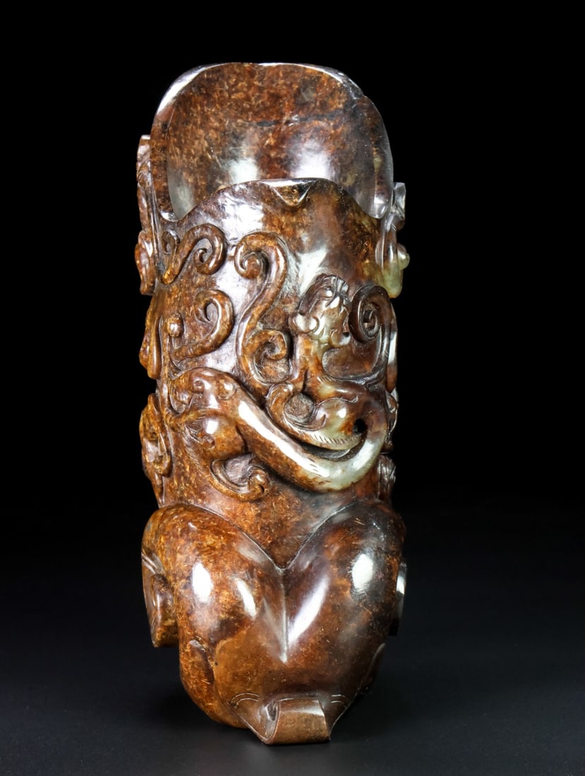 An Exquisite White Jade Chi-Dragon Pattern Goblet - 4