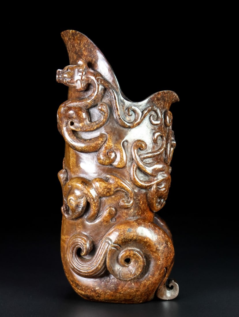 An Exquisite White Jade Chi-Dragon Pattern Goblet - 5