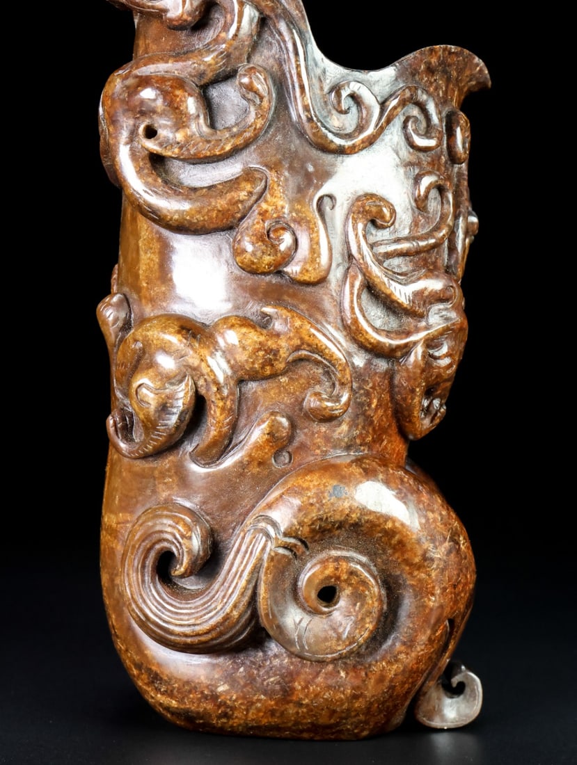 An Exquisite White Jade Chi-Dragon Pattern Goblet - 6