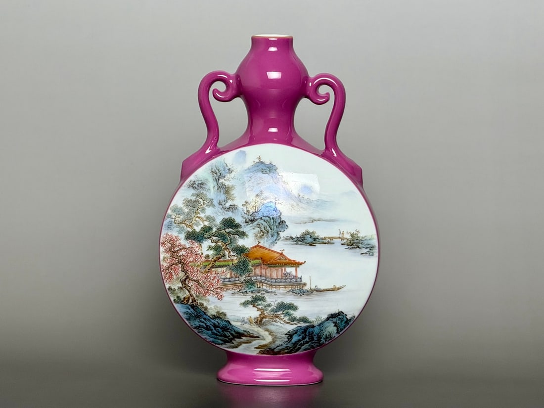 An Exquisite Ruby Red-Glazed Landscape Pattern Gourd-Shaped Double-Ears Vase - 2