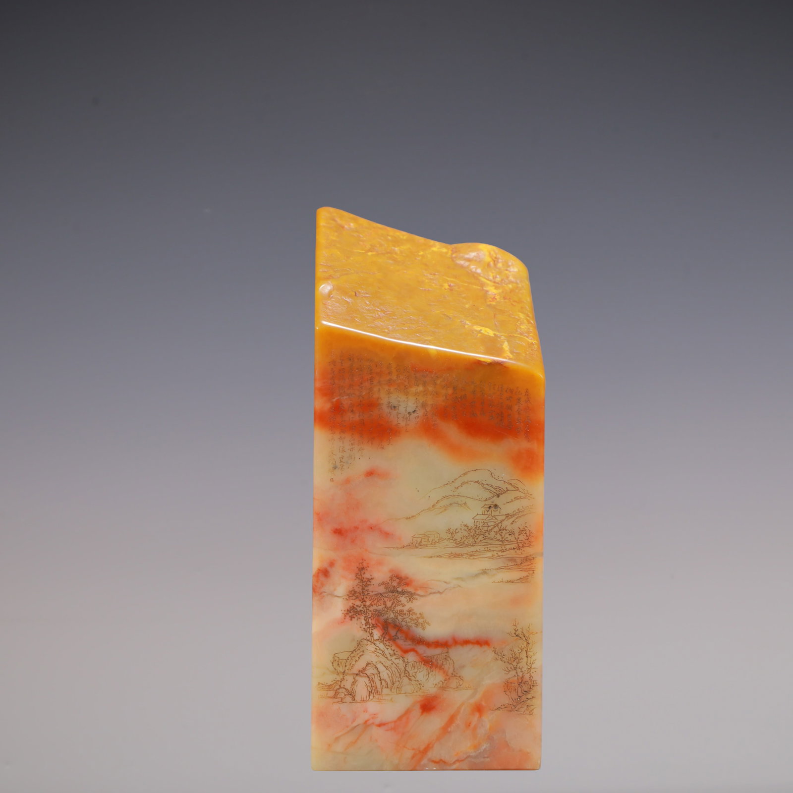A Exquisite Shoushan Stone Landscape Pattern with poem Seal: A Exquisite Shoushan Stone Landscape Pattern with poem Seal Qing Dynasty, China Size:6.2cmx6.2cmx15.7cm Weight:1400g (The Dimensions Of All Batches Are Manually Measured.If You Need More Detailed