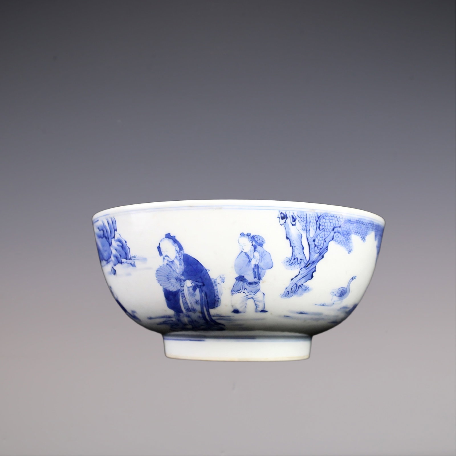 An Exquisite Blue and White Character and Story Pattern Bowl: An Exquisite Blue and White Character and Story Pattern Bowl Qing Dynasty, China Kangxi Six-character Mark Size:18.5cmx9cm (The Dimensions Of All Batches Are Manually Measured.If You Need More