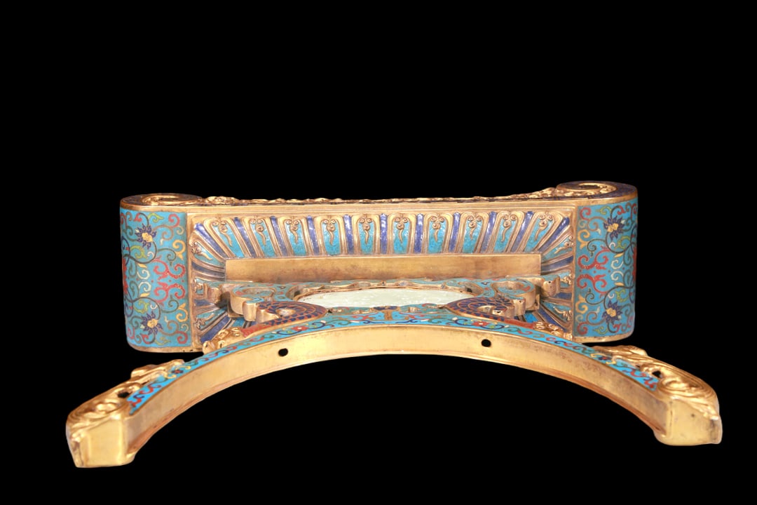 An Exquisite Cloisonne White Jade-Inlaid 'Landscape& Figure' Table Screen With Imperial Poem - 13