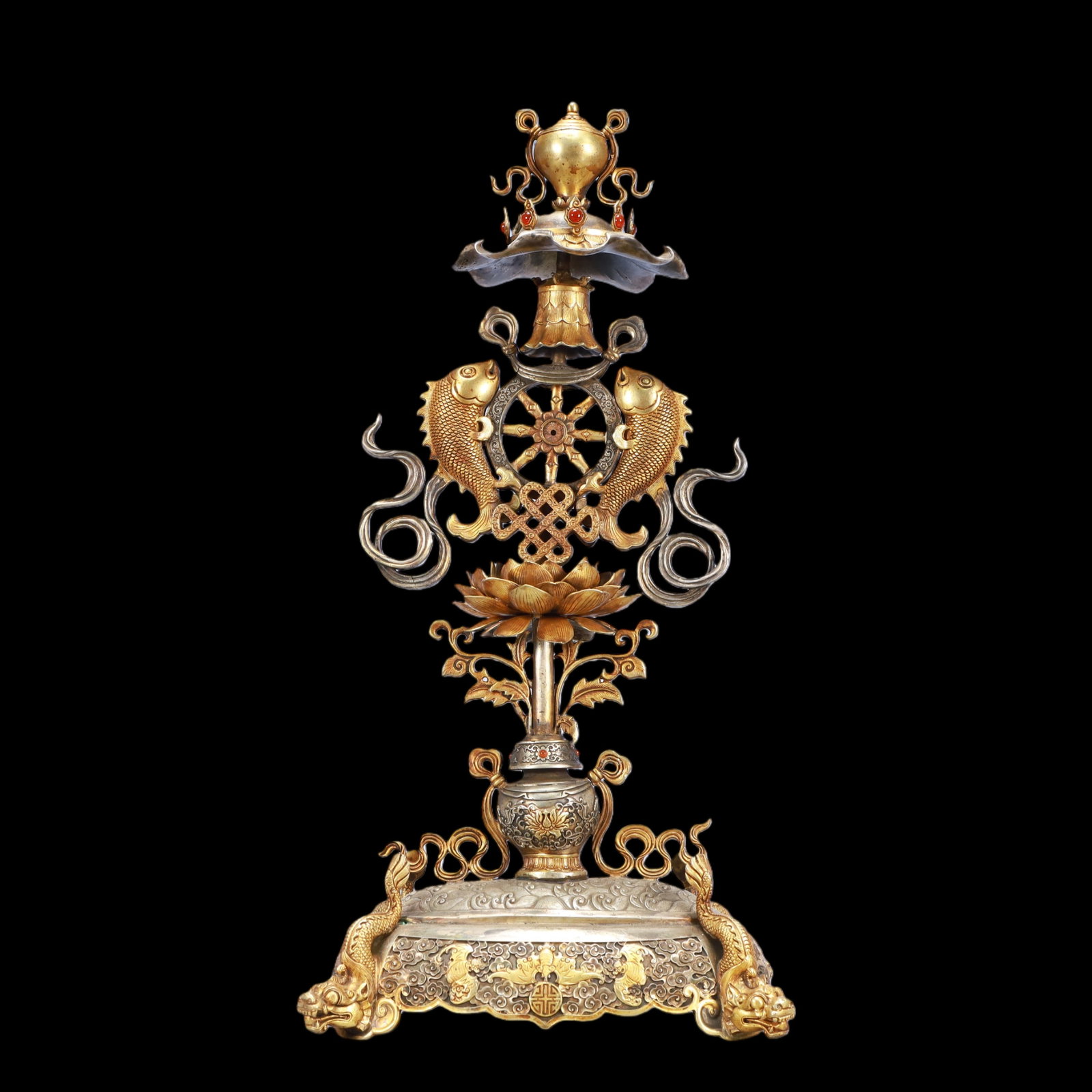 A Exquisite Gilt Silver Bats and Peach Pattern Lotus Pattern Ornament - 10