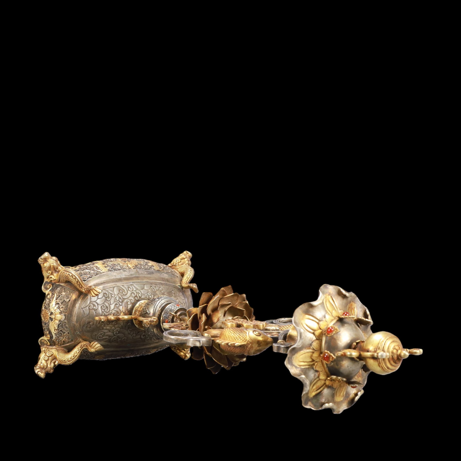 A Exquisite Gilt Silver Bats and Peach Pattern Lotus Pattern Ornament - 11
