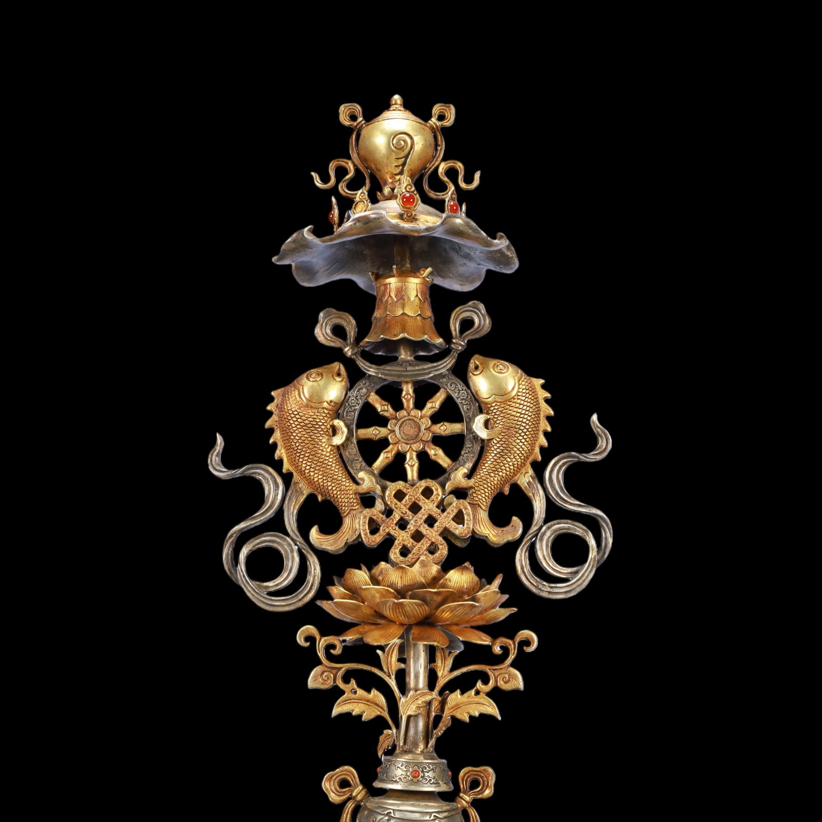 A Exquisite Gilt Silver Bats and Peach Pattern Lotus Pattern Ornament - 2