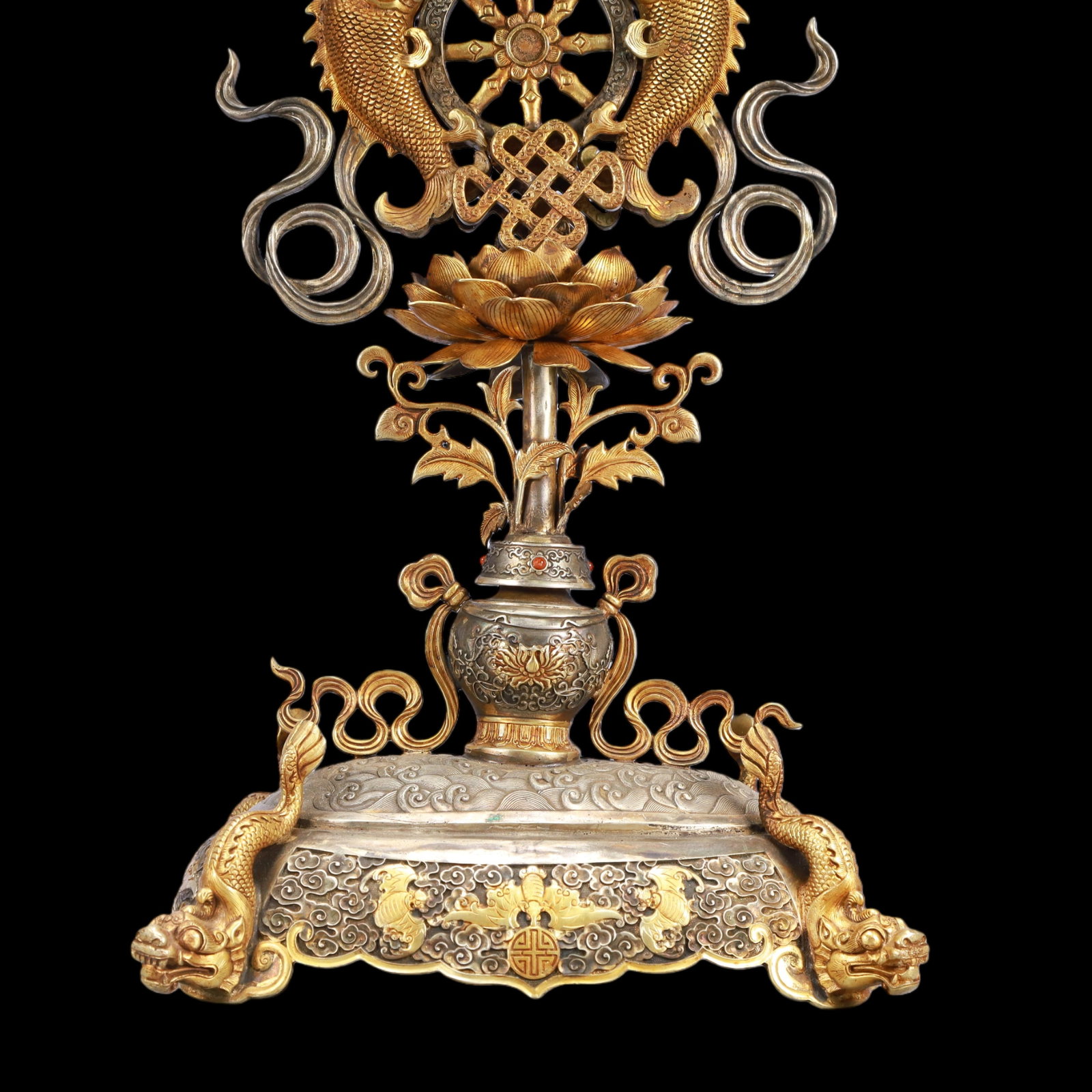 A Exquisite Gilt Silver Bats and Peach Pattern Lotus Pattern Ornament - 3
