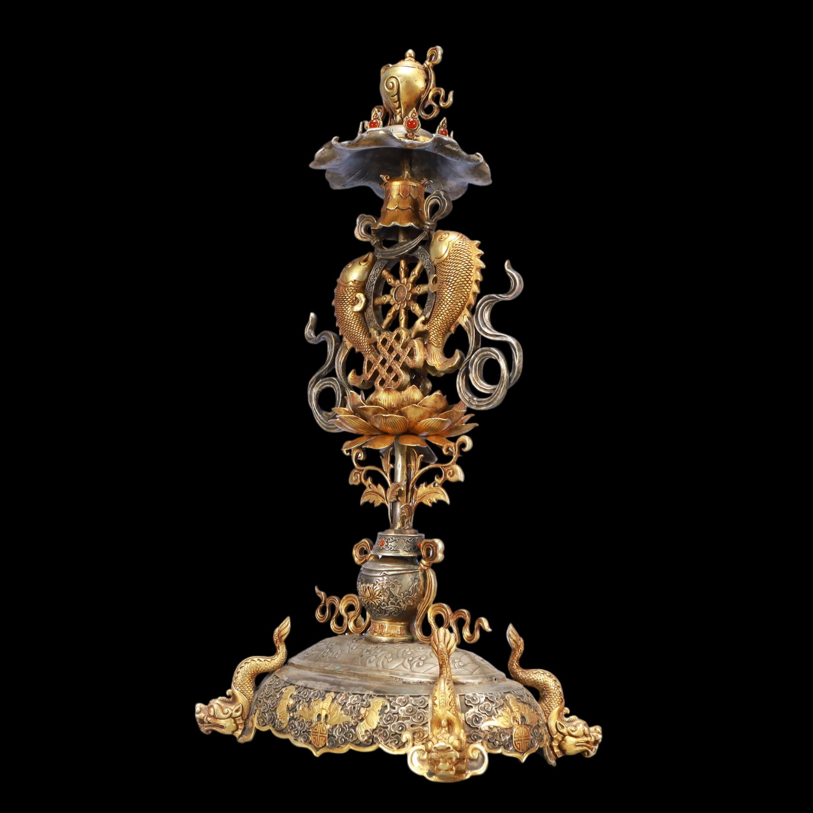 A Exquisite Gilt Silver Bats and Peach Pattern Lotus Pattern Ornament - 4