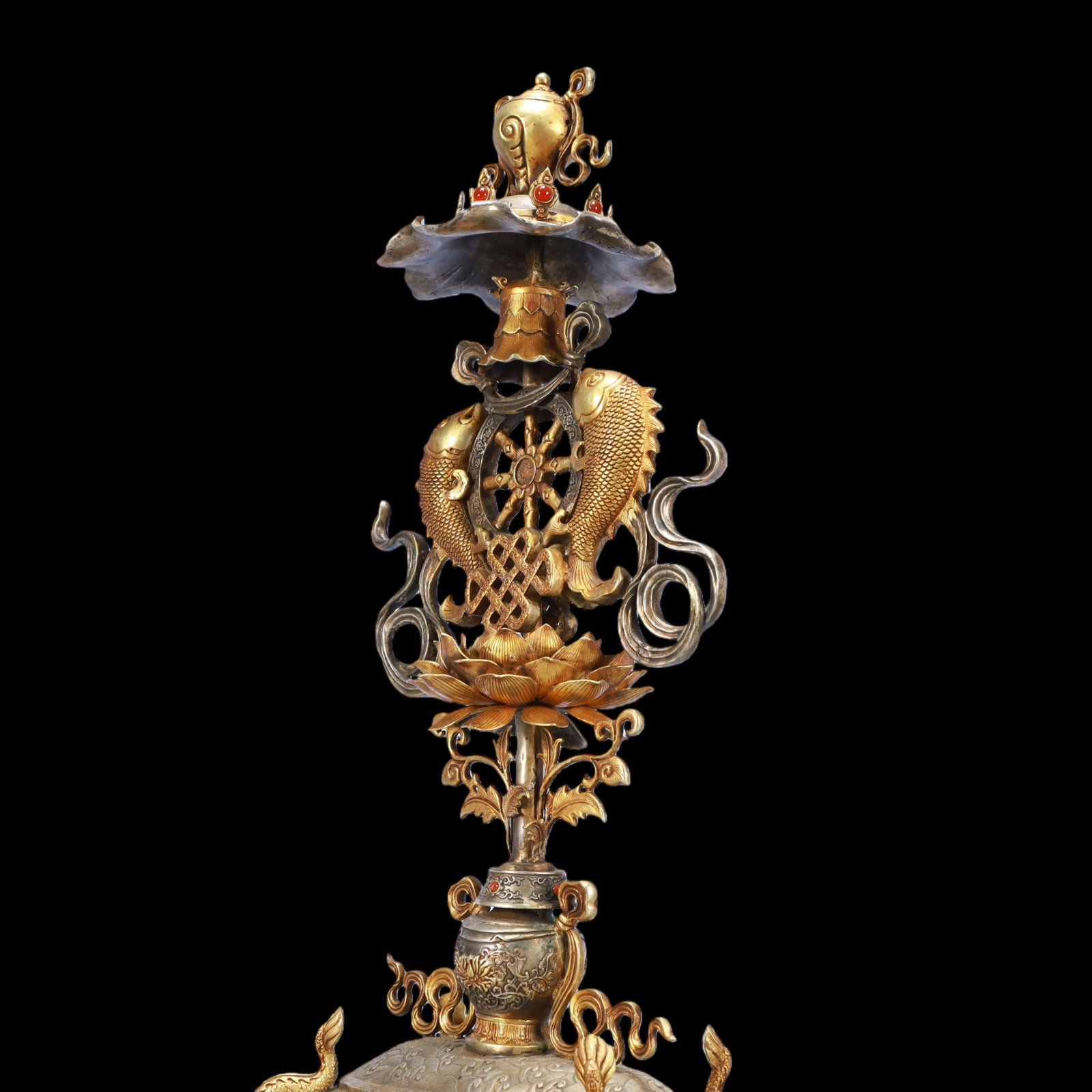 A Exquisite Gilt Silver Bats and Peach Pattern Lotus Pattern Ornament - 5