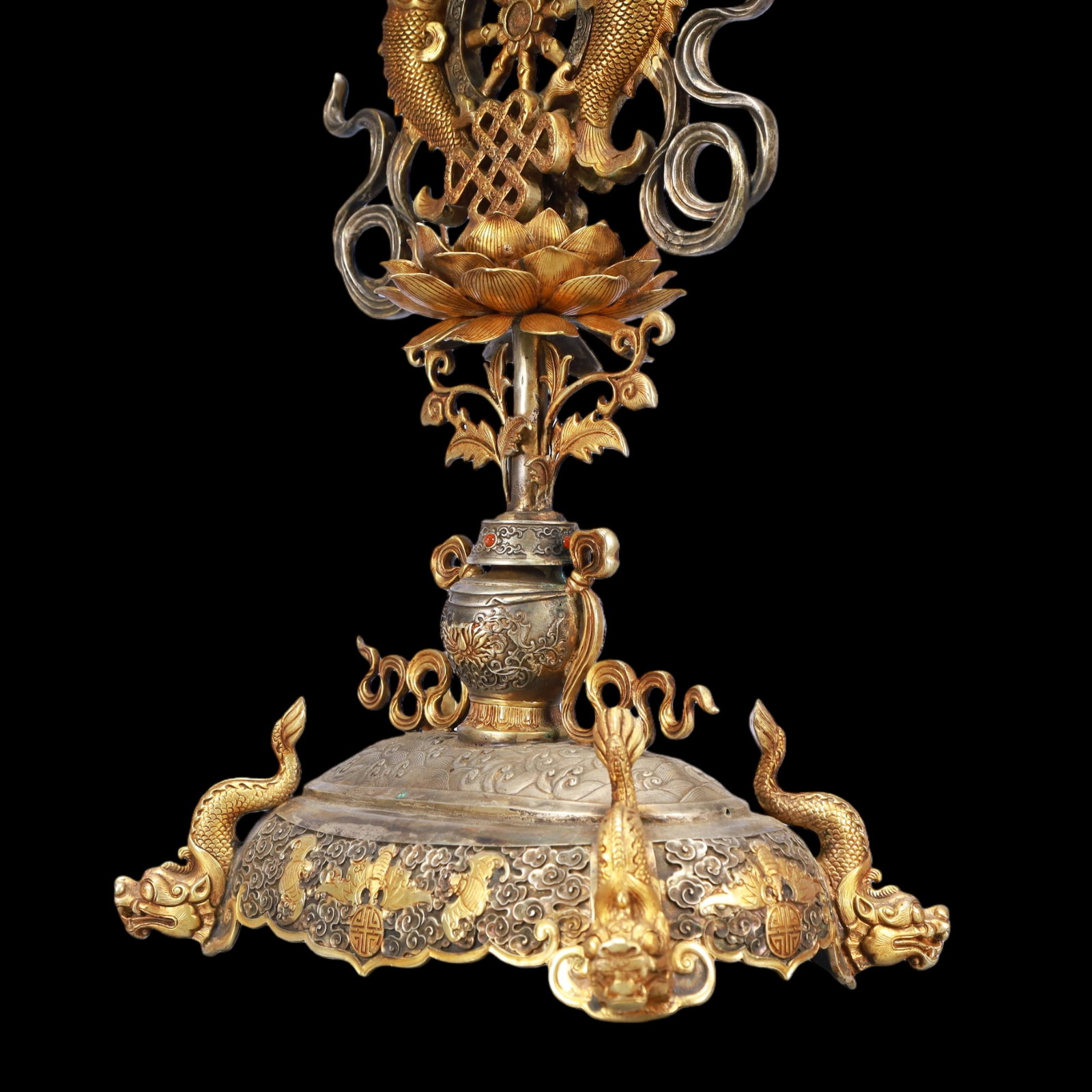 A Exquisite Gilt Silver Bats and Peach Pattern Lotus Pattern Ornament - 6