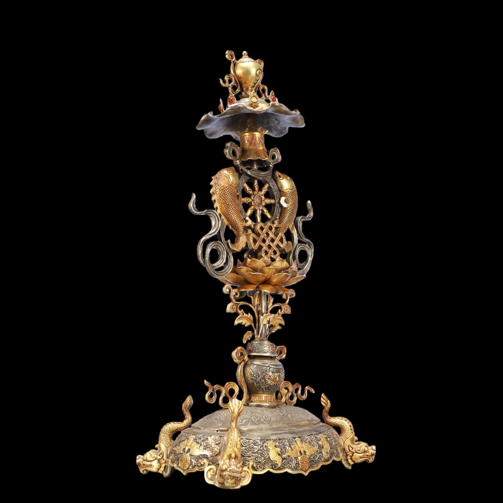 A Exquisite Gilt Silver Bats and Peach Pattern Lotus Pattern Ornament - 7