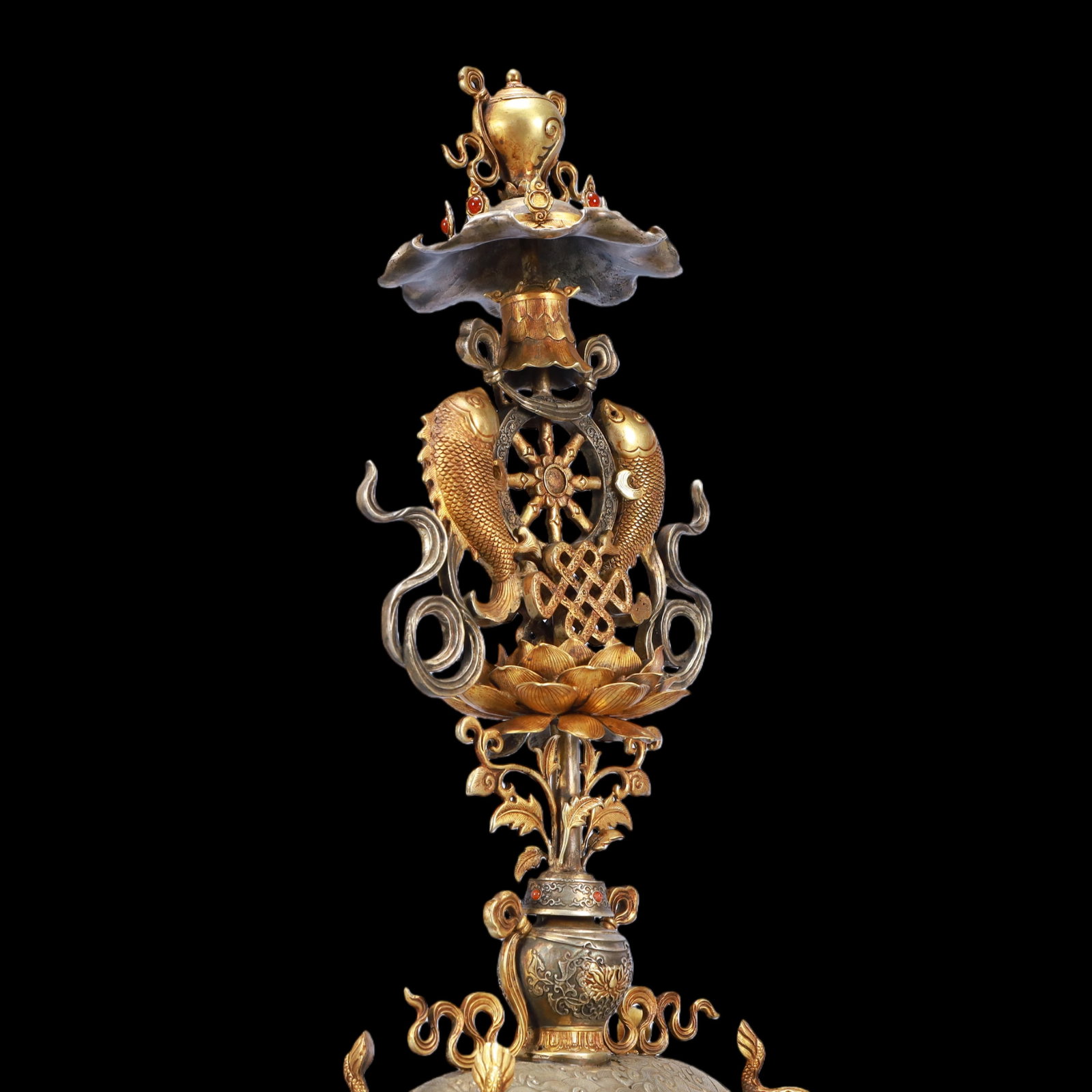 A Exquisite Gilt Silver Bats and Peach Pattern Lotus Pattern Ornament - 8