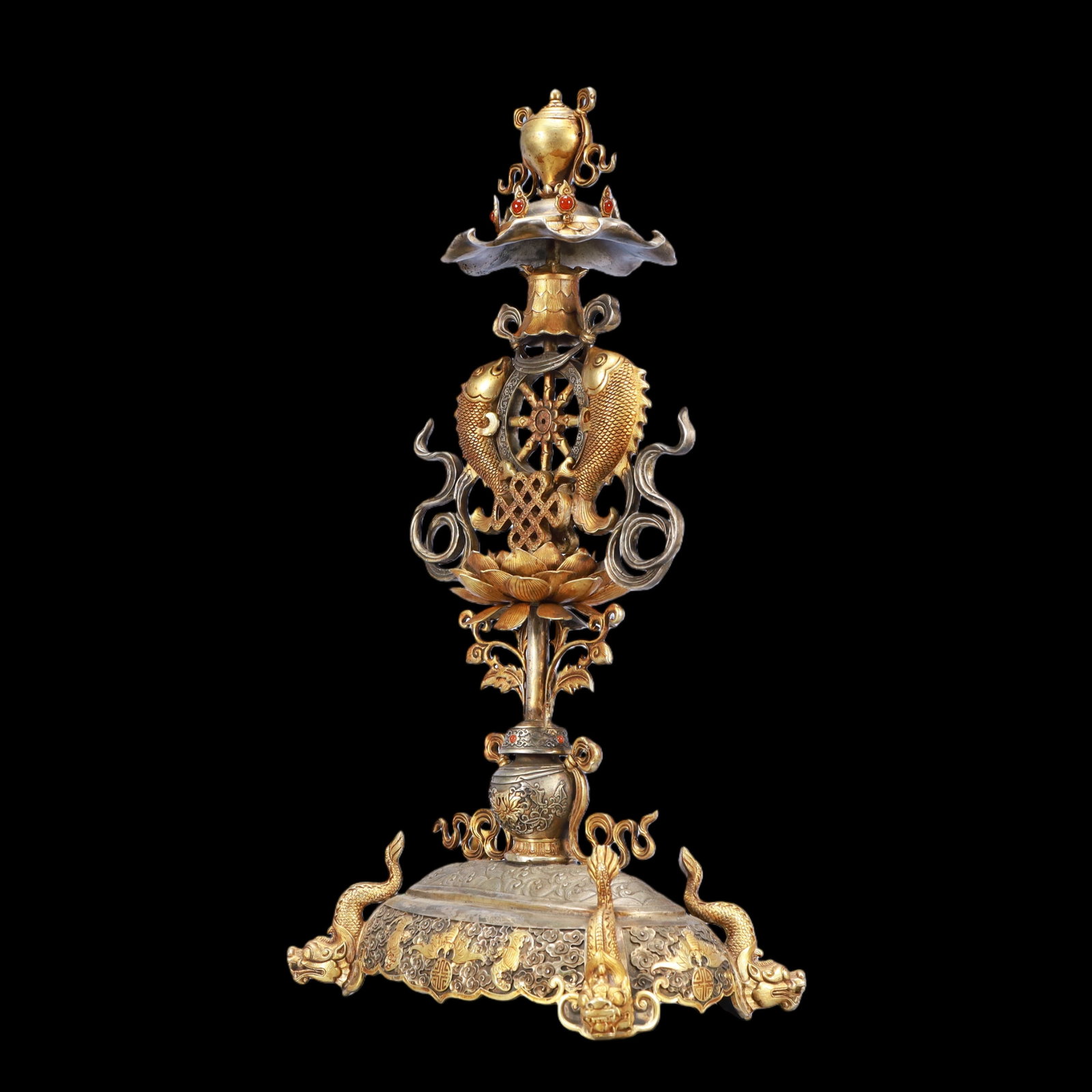 A Exquisite Gilt Silver Bats and Peach Pattern Lotus Pattern Ornament - 9