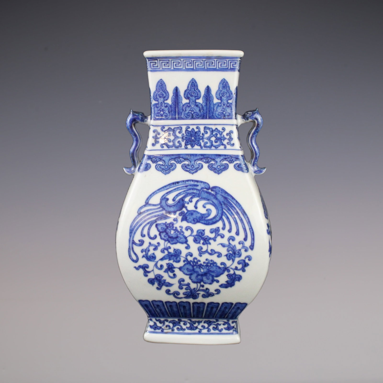 An Exquisite Blue and White Phoenix Pattern Lotus Pattern Double-Ears Vase - 3