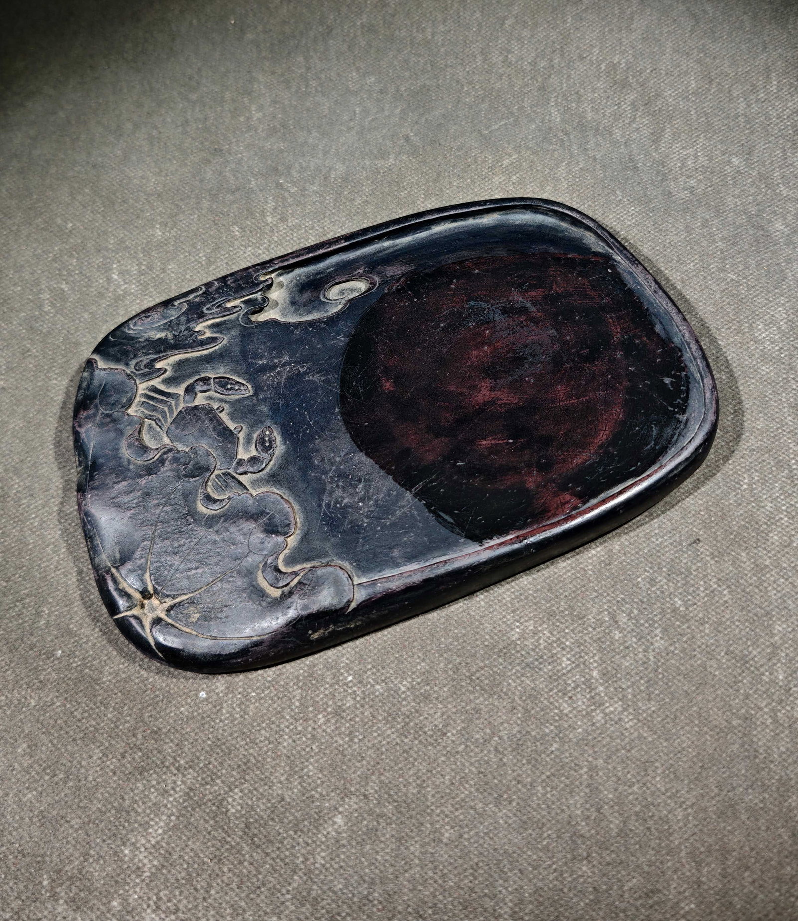 An Exquisite Crab Pattern with poem Inkstone - 5