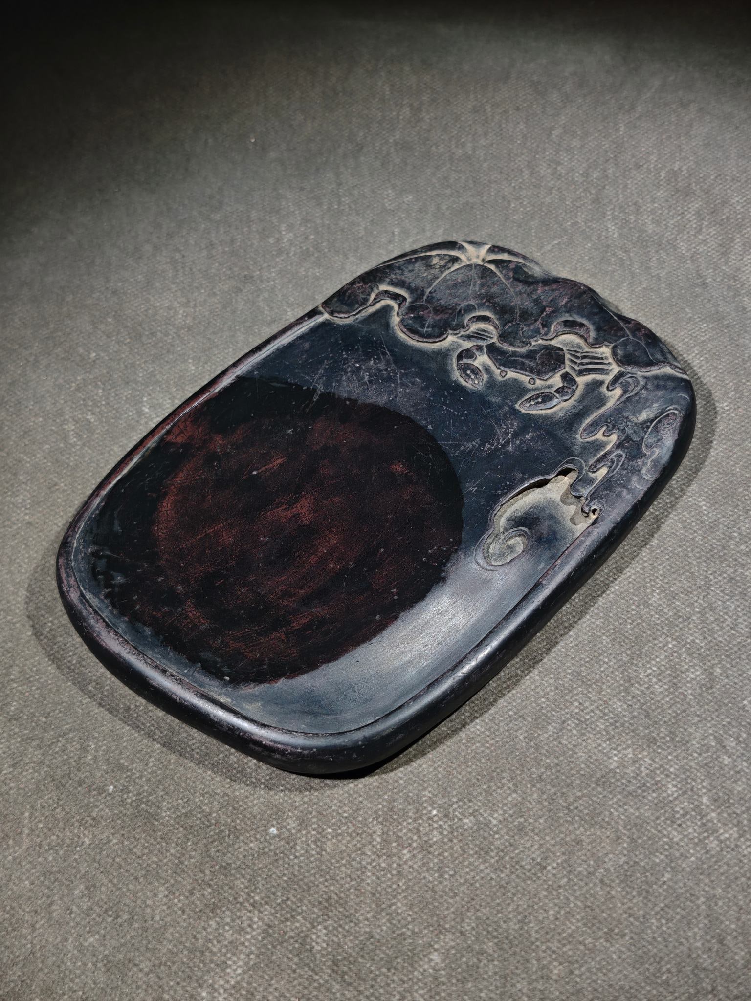 An Exquisite Crab Pattern with poem Inkstone - 6