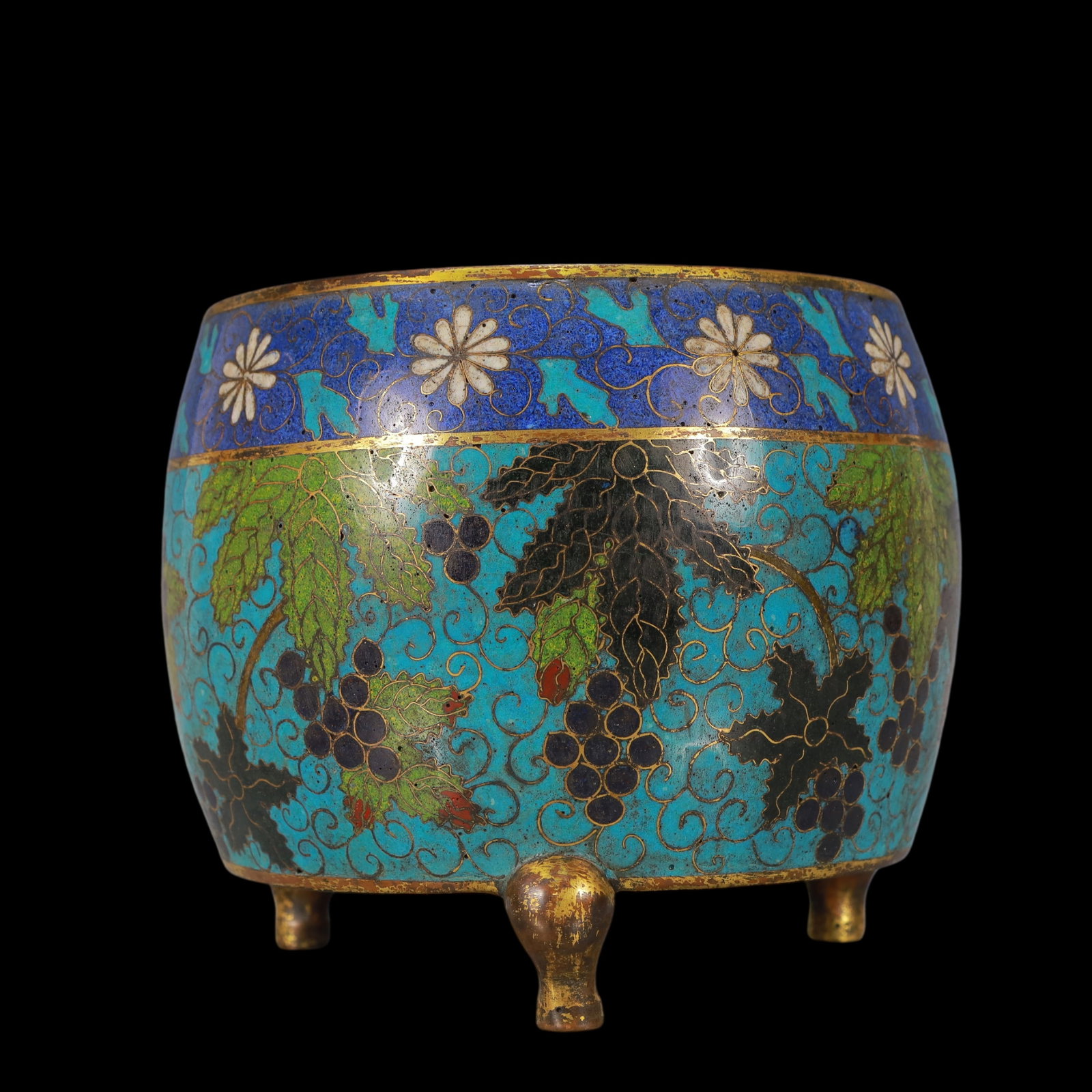 A Exquisite Cloisonne Grapes Pattern Tripod Censer - 2