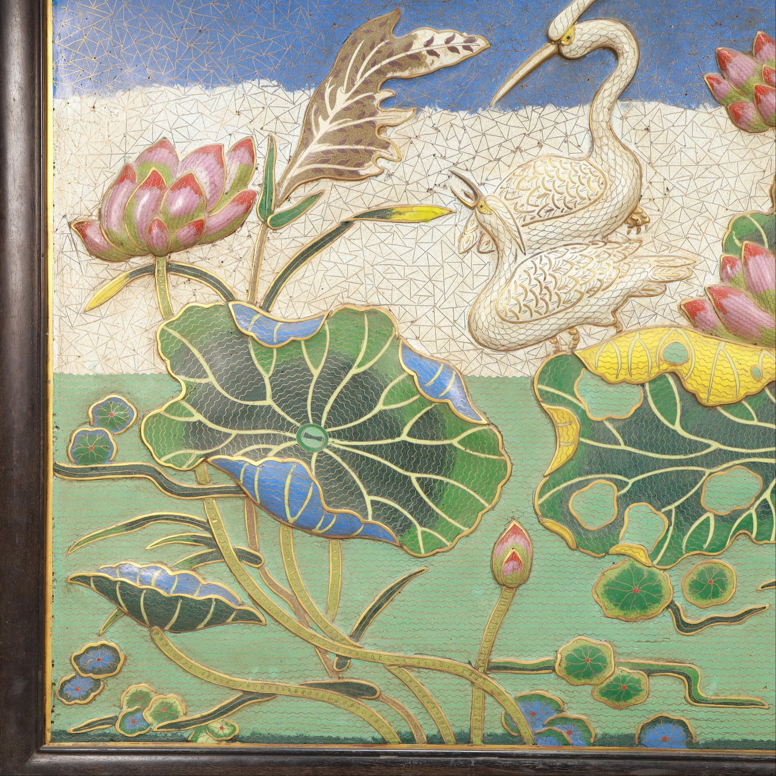 A Exquisite Cloisonne Lotus Pattern Crane Pattern Hanging Panel - 4