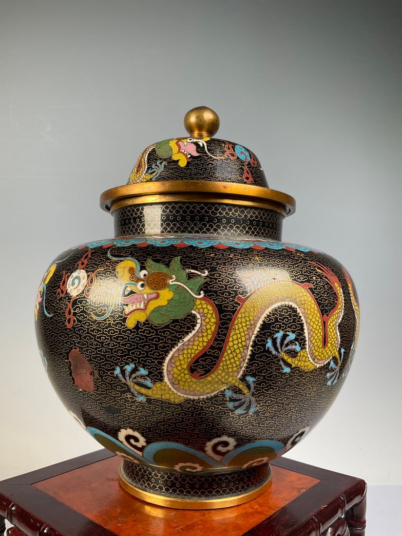 An Exquisite Cloisonne Dragon Pattern Flower Pattern Tea Caddy - 4