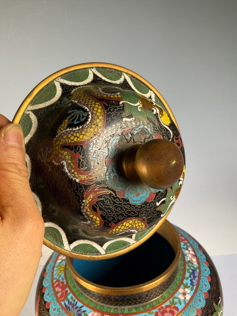 An Exquisite Cloisonne Dragon Pattern Flower Pattern Tea Caddy - 8