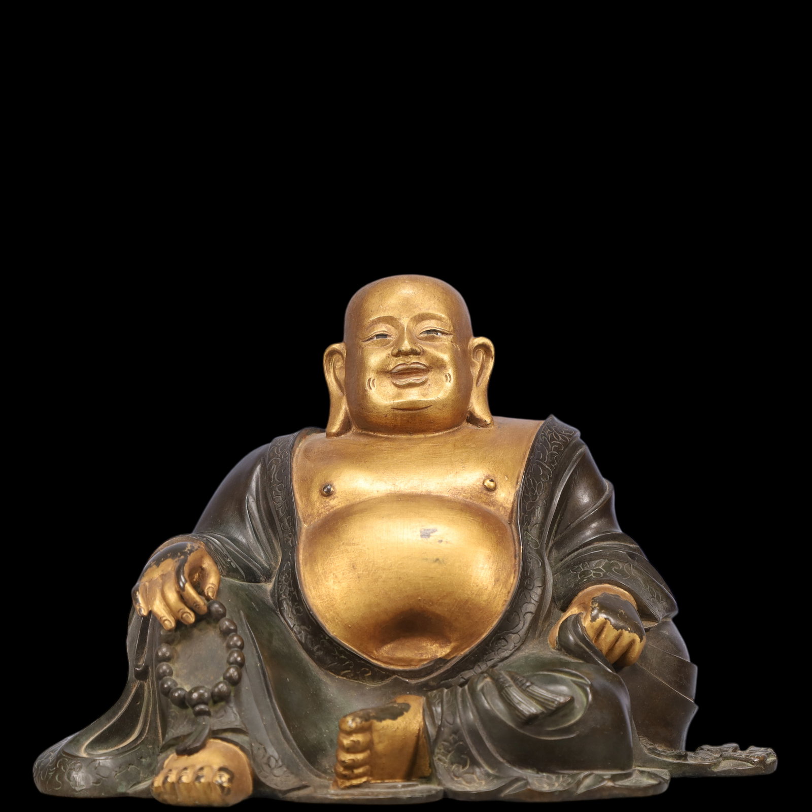 An Exquisite Gilt Bronze Statue of Maitreya Buddha: An Exquisite Gilt Bronze Statue of Maitreya Buddha Ming Dynasty, China Size:25cmx17cmx18cm Weight:4500g (The Dimensions Of All Batches Are Manually Measured.If You Need More Detailed Information, Plea