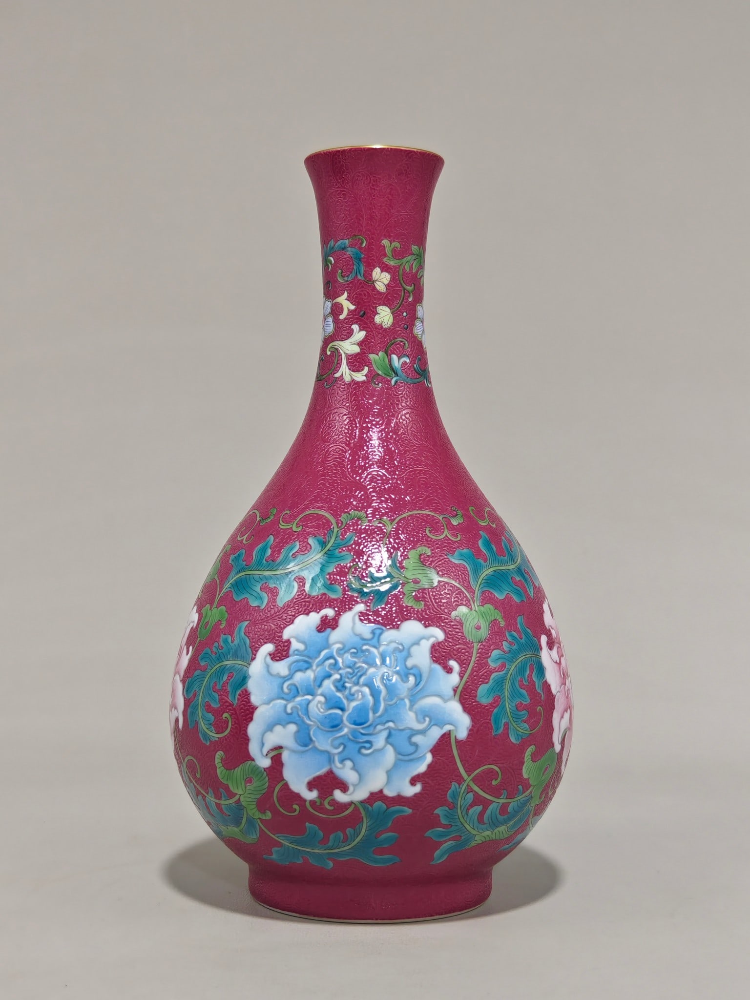 An Exquisite Enamel Ruby Red-Glazed Lotus Pattern Vase (1 of 7)