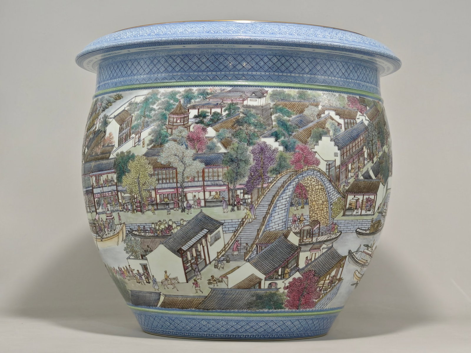 An Exquisite Famille-Rose Landscape and Figure Pattern Vat: An Exquisite Famille-Rose Landscape and Figure Pattern Vat Qing Dynasty, China Qianlong Four-character Mark Size:40cmx45cm (The Dimensions Of All Batches Are Manually Measured.If You Need More