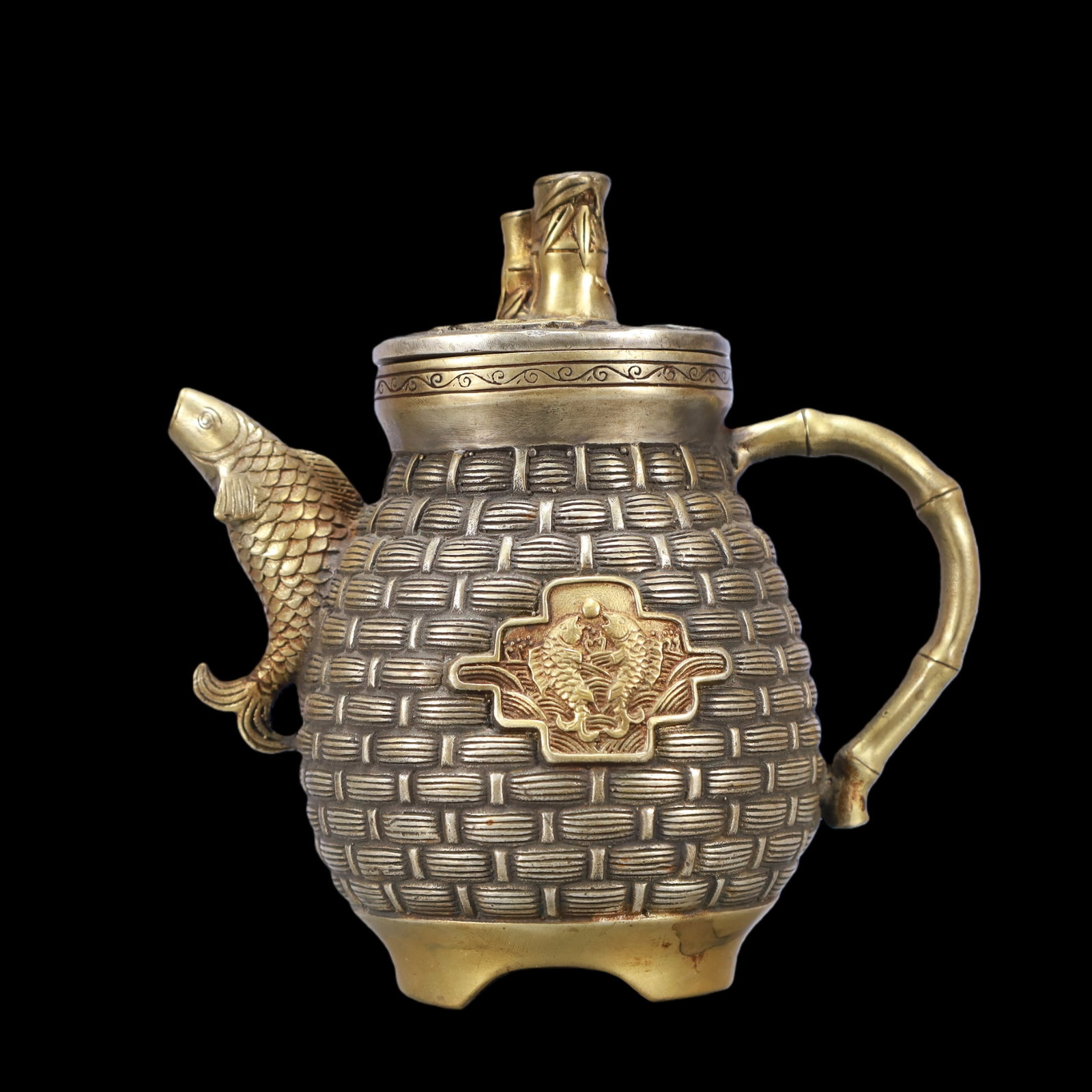A Exquisite Gilt Silver Seawater Pattern Fish Pattern Ewer - 5