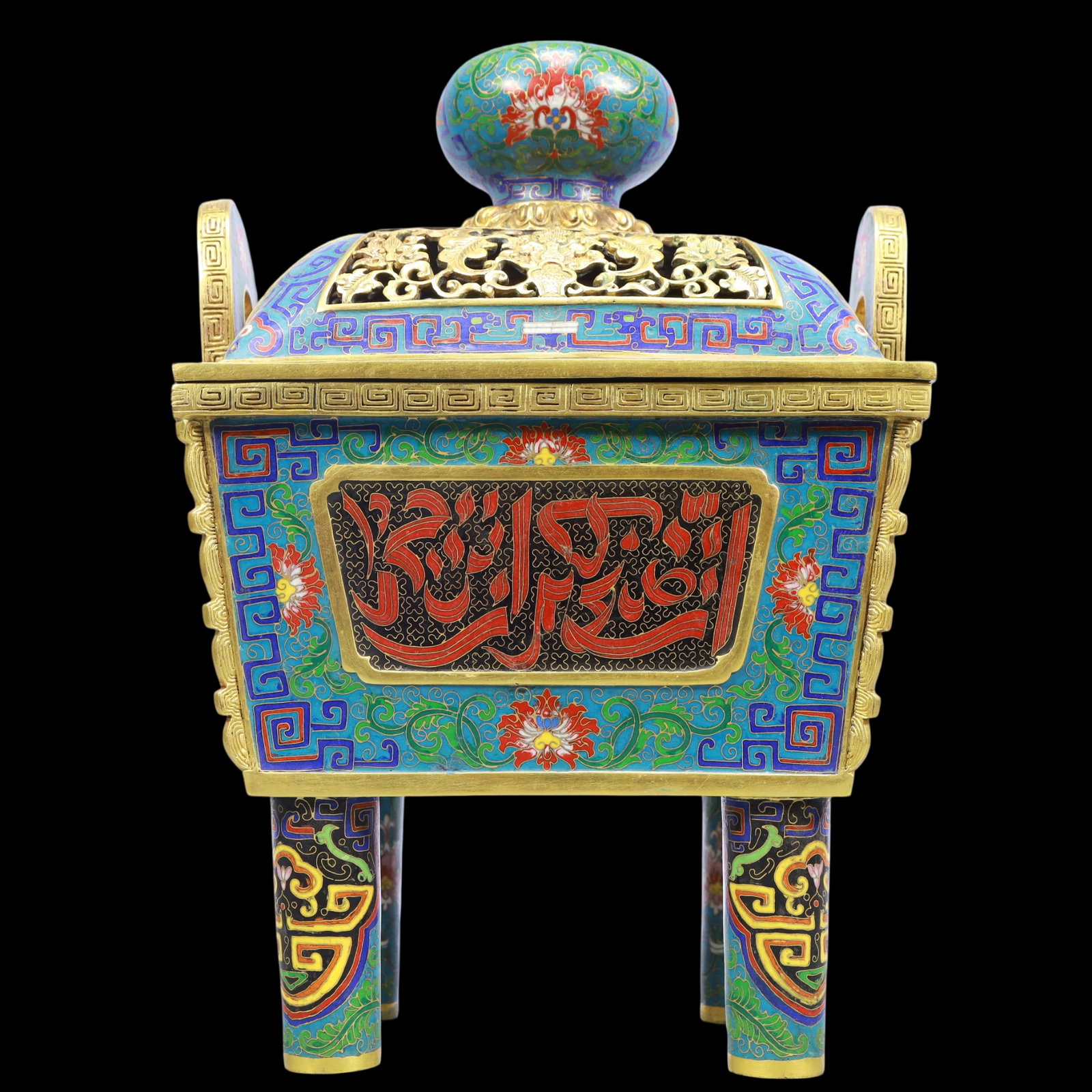 A Exquisite Cloisonne Lotus Pattern Double-Ears Censer: A Exquisite Cloisonne Lotus Pattern Double-Ears Censer Qing Dynasty, China Qianlong Four-character Mark Size:26cmx20.5cmx37cm Weight:12300g (The Dimensions Of All Batches Are Manually Measured.If You
