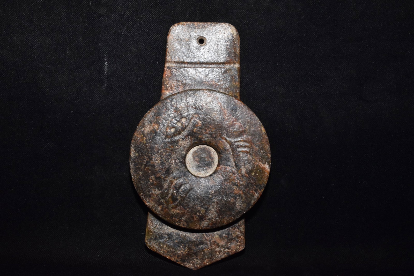An Exquisite Hemo Jade With Inscription Ornament: An Exquisite Hemo Jade With Inscription Ornament Hongshan Culture Size:20cmx12cm Weight:780g (The Dimensions Of All Batches Are Manually Measured.If You Need More Detailed Information, Please Contact