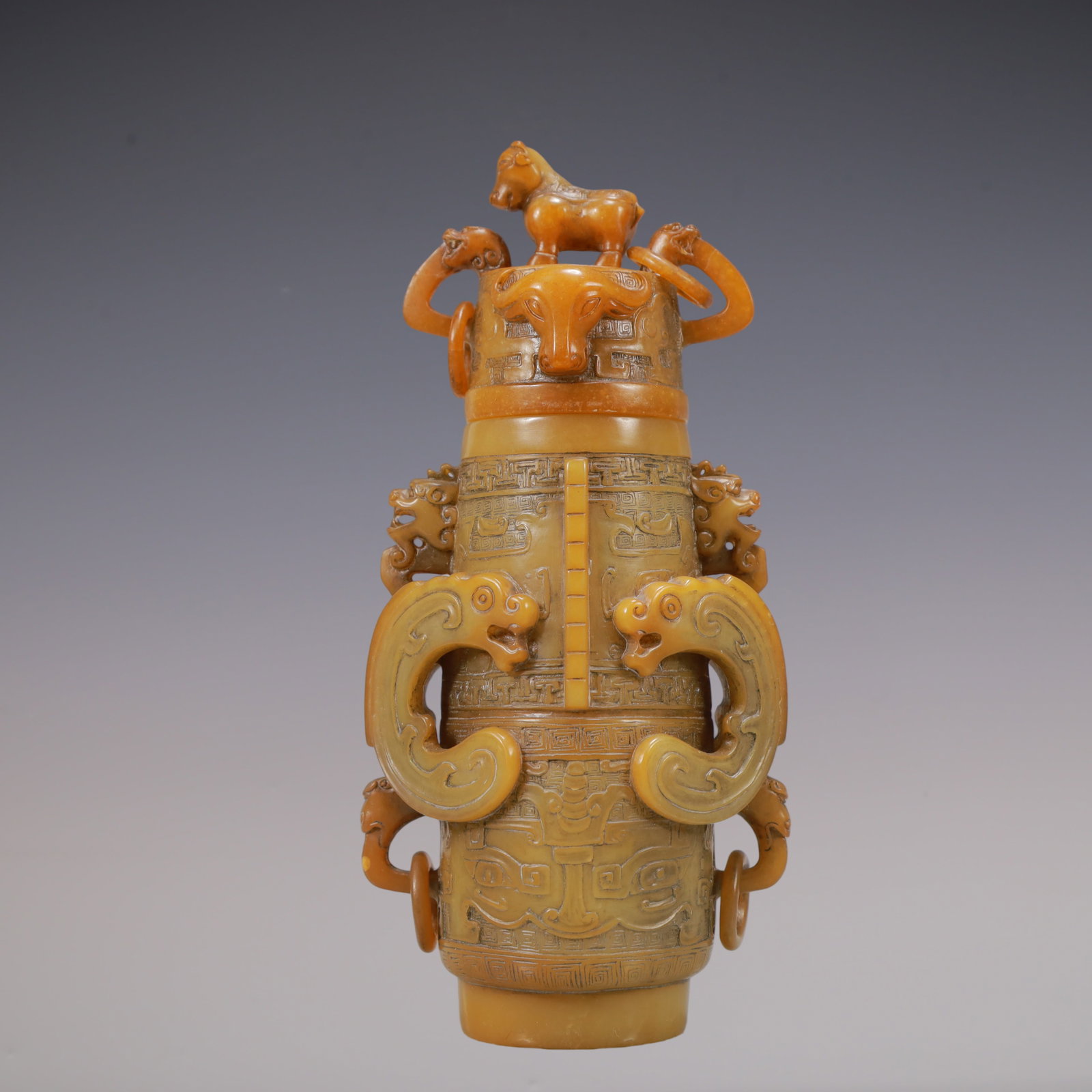 A Exquisite Shoushan Stone Beast-Face Pattern Vase (1 of 9)