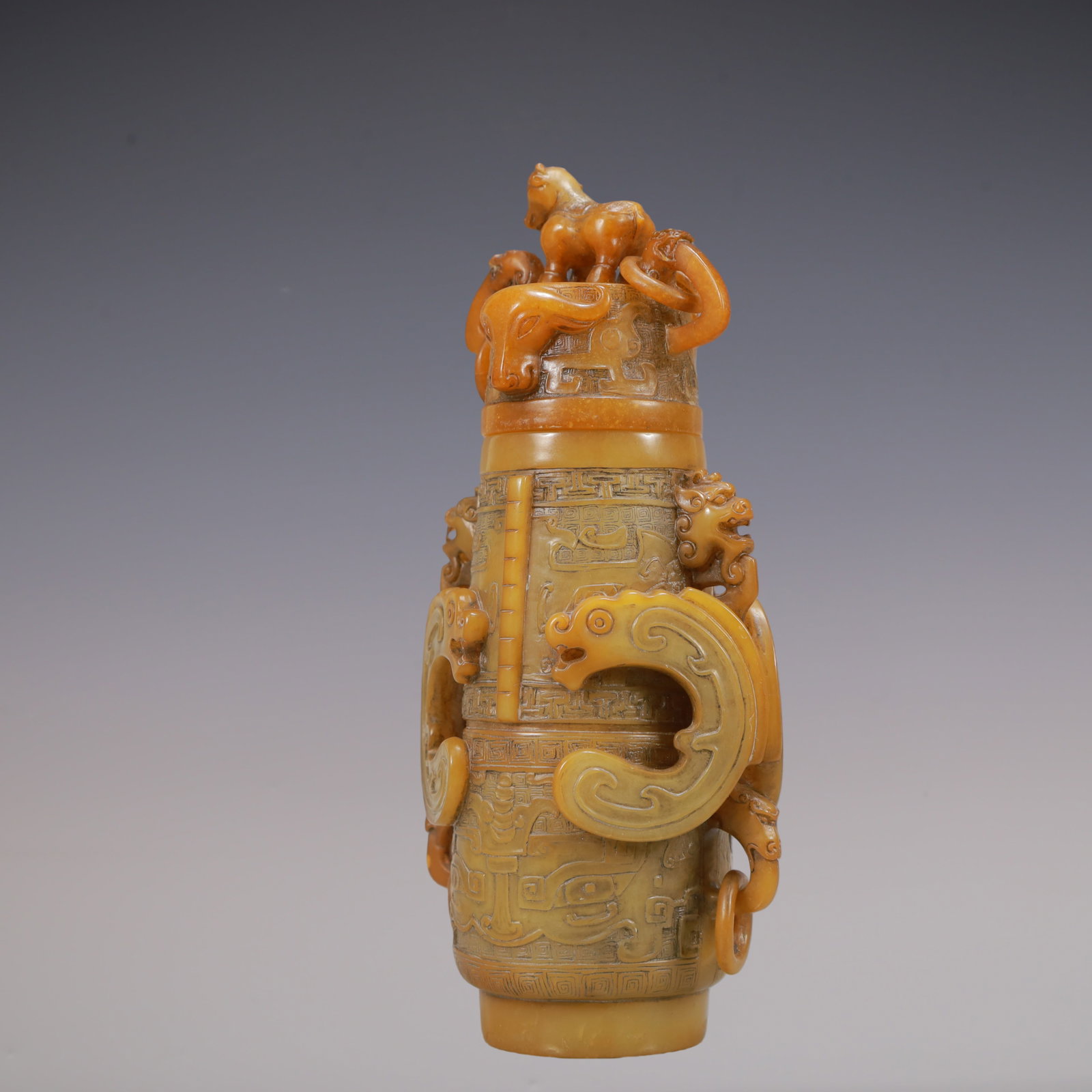 A Exquisite Shoushan Stone Beast-Face Pattern Vase - 2
