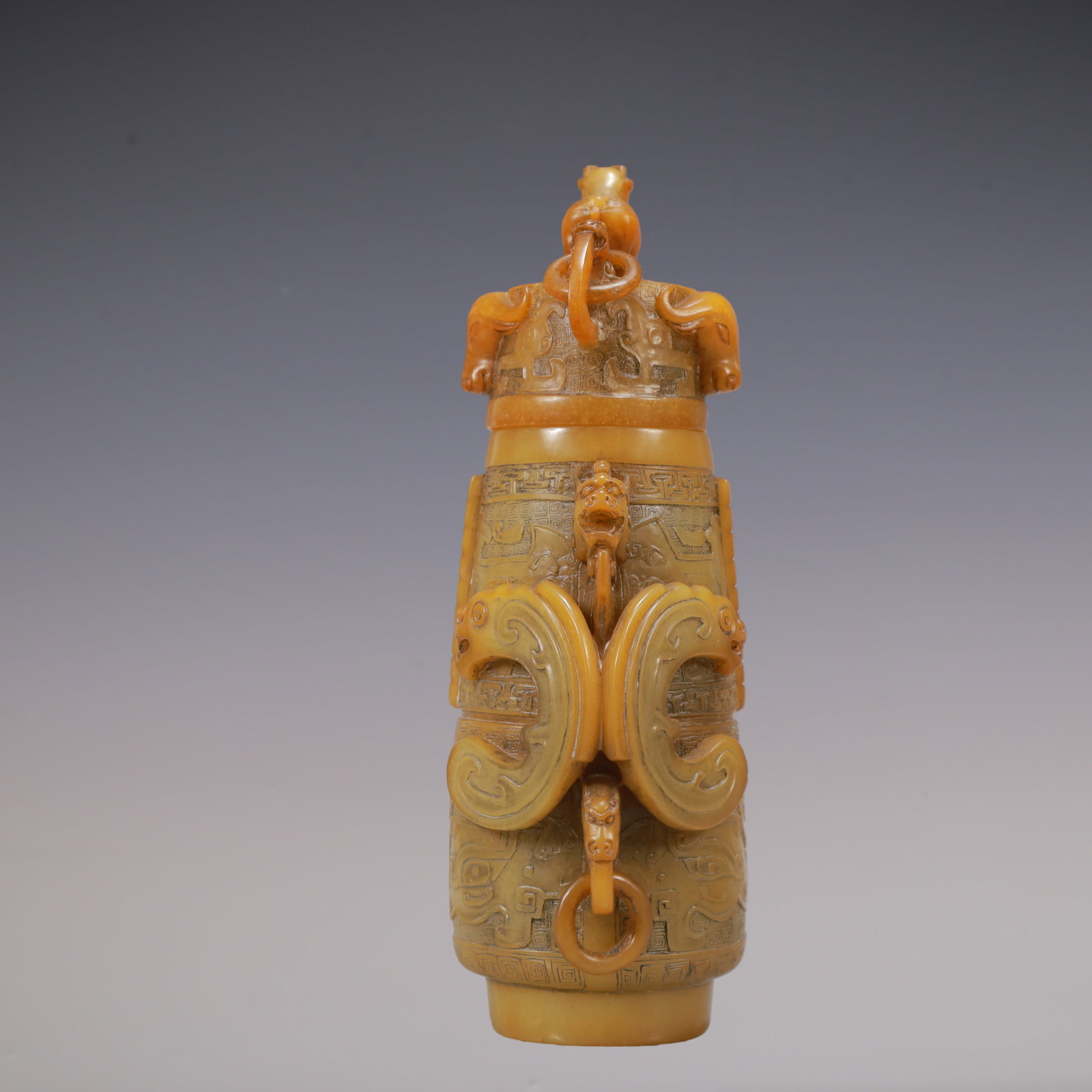 A Exquisite Shoushan Stone Beast-Face Pattern Vase - 3